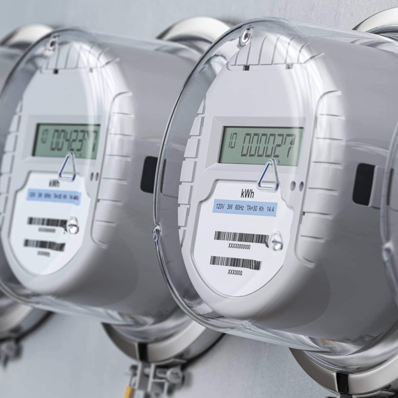 A row of electricity meters